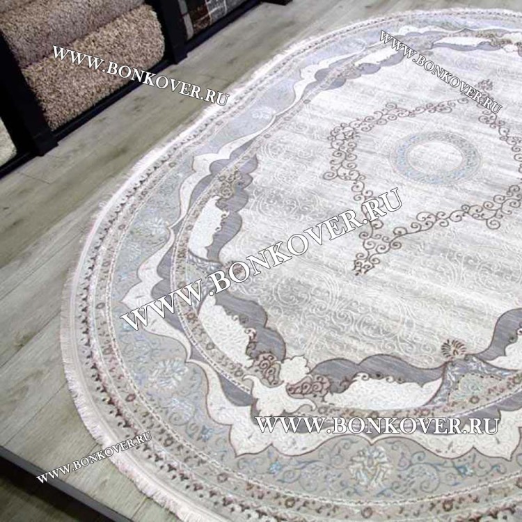 Ковер Турция Для Гостиной Дизайн 90 Серый с Голубым Овал